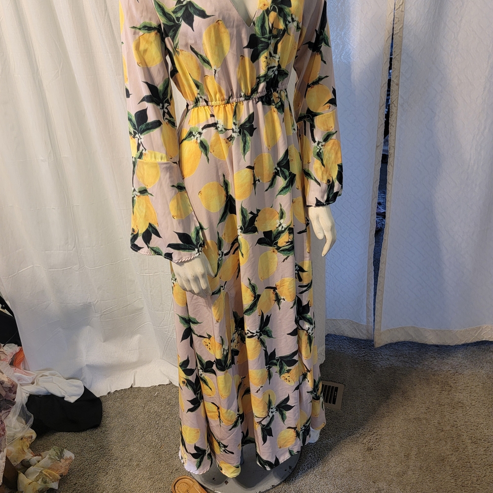 Coquette Girl Lemon Print Belle Sleeve Maxi Dress Whimsical - Picture 3 of 14